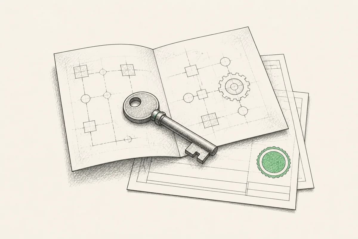 An open system blueprint with a key showing clear client ownership
