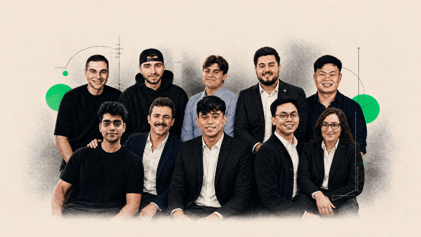 The Friday Labs team together in a modern halftone illustration
