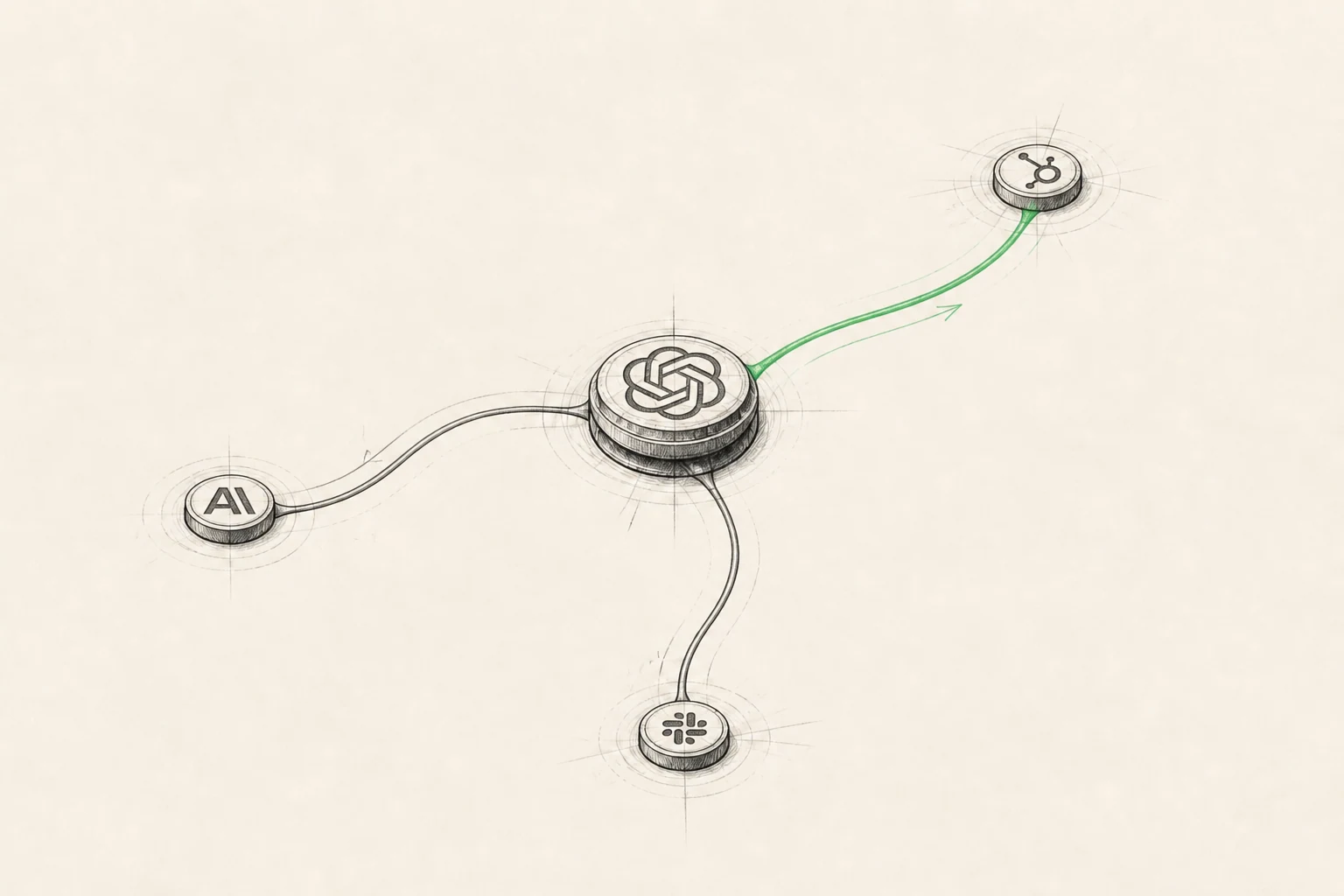 An OpenAI agent routing work between Anthropic, Slack, and HubSpot