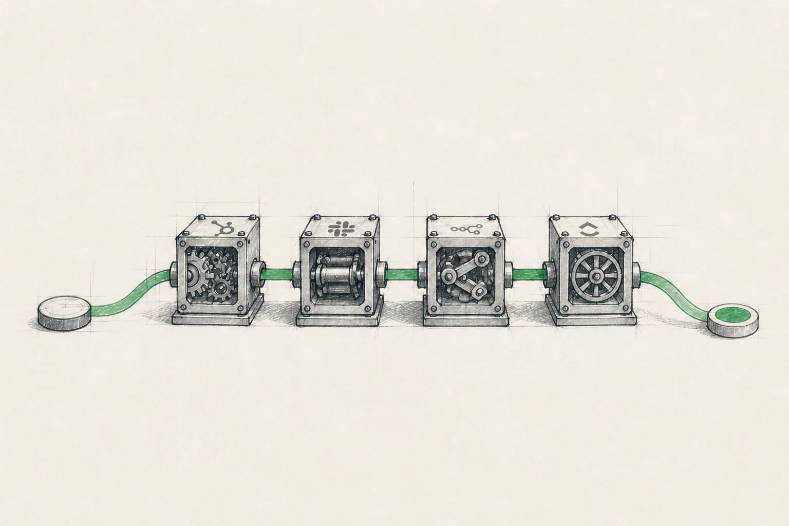 HubSpot, Slack, n8n, and ClickUp connected in one automated workflow